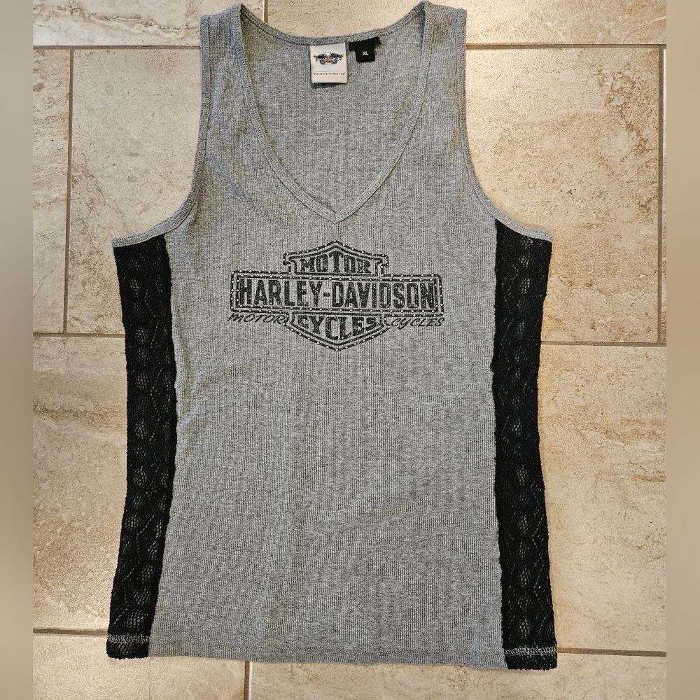 Harley-Davidson Gray Tank Top with Black Lace